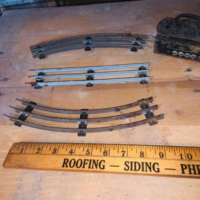 LOT633: Bin Full of Miniature Rail Road Train Tracks - As Is