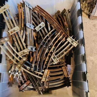 LOT 634: Bin Full of Miniature Rail Road Train Tracks - As Is