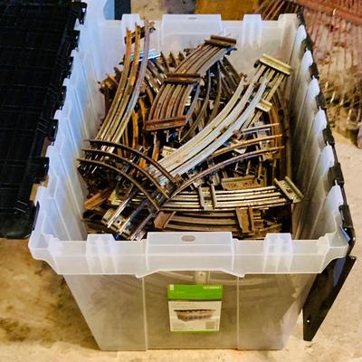 LOT 634: Bin Full of Miniature Rail Road Train Tracks - As Is