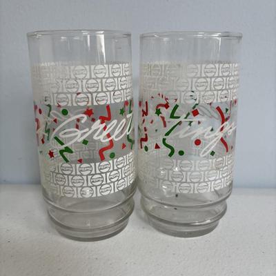 LOT 654: Vintage Plastic Popcorn Santa, "Season's Greeting" Pepsi Glasses, Vintage Plastic Village Light Covers Jingle...