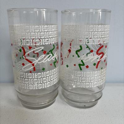 LOT 654: Vintage Plastic Popcorn Santa, "Season's Greeting" Pepsi Glasses, Vintage Plastic Village Light Covers Jingle...