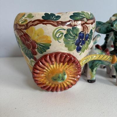 LOT 655: Vintage McCoy Turtle Planter & Made in Italy Donkeys w/Cart Planter