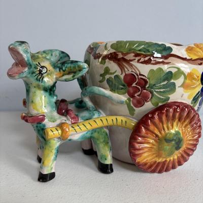 LOT 655: Vintage McCoy Turtle Planter & Made in Italy Donkeys w/Cart Planter