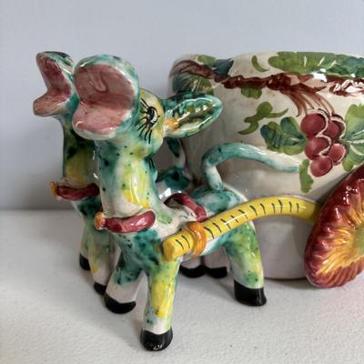 LOT 655: Vintage McCoy Turtle Planter & Made in Italy Donkeys w/Cart Planter