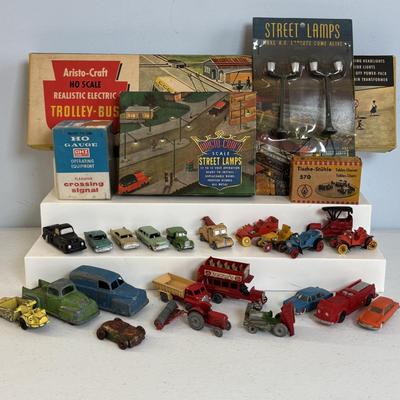 LOT 658: Train Accessories & Toy Cars: Lesney (Made in England), AHI, Tootsie, Varney, Aristo-Craft (Made in Germany), Faller 570...