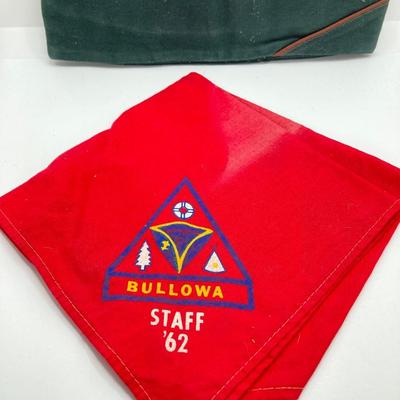 LOT 662: Collection of Vintage Boy Scout Memorabilia - Patches, Tokens, Hand Crafted Neckerchief Holders, Hat, Belt, Bandanas , Books and...