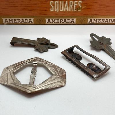 LOT 664: Antique / Vintage Sewing Collection - Mt. Pocono PA Chair / Pin Cushion Thread Holder, Buttons, Tins, Buckles and More