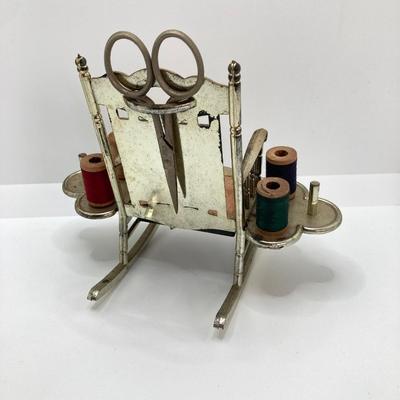 LOT 664: Antique / Vintage Sewing Collection - Mt. Pocono PA Chair / Pin Cushion Thread Holder, Buttons, Tins, Buckles and More
