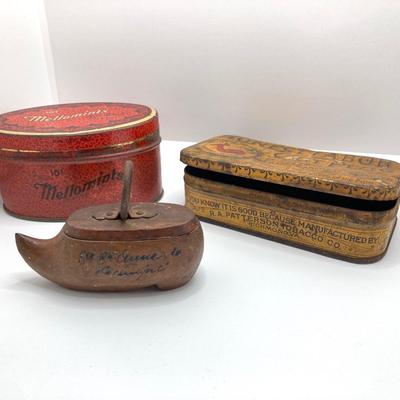 LOT 664: Antique / Vintage Sewing Collection - Mt. Pocono PA Chair / Pin Cushion Thread Holder, Buttons, Tins, Buckles and More