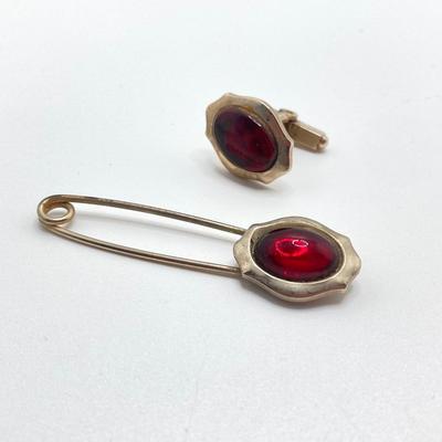 LOT 666: Vintage Red Themed Jewelry - Coro with Box, Cameo, Lefton Japan Trinket Holder and More