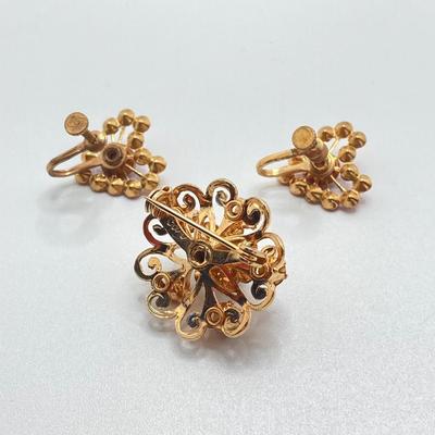 LOT 666: Vintage Red Themed Jewelry - Coro with Box, Cameo, Lefton Japan Trinket Holder and More