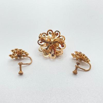 LOT 666: Vintage Red Themed Jewelry - Coro with Box, Cameo, Lefton Japan Trinket Holder and More