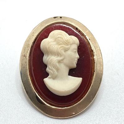 LOT 666: Vintage Red Themed Jewelry - Coro with Box, Cameo, Lefton Japan Trinket Holder and More