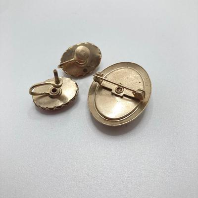 LOT 666: Vintage Red Themed Jewelry - Coro with Box, Cameo, Lefton Japan Trinket Holder and More
