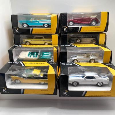 LOT 667: Eight K-Line Kruiser Die Cast Cars 1:43 Scale in Original Boxes