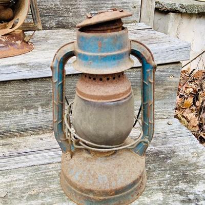 LOT673: Vintage/ Antique Oil Lanterns - Dietz Acme Inspector Lamp and Blue Lantern