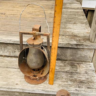 LOT673: Vintage/ Antique Oil Lanterns - Dietz Acme Inspector Lamp and Blue Lantern