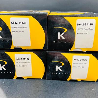 LOT 677:Set of (4) K-Line "Wood-Sided" O/0-27 Scale Union Pacific Freight Cars 200466 , 200450, 200433 & 200488