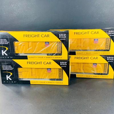 LOT 677:Set of (4) K-Line "Wood-Sided" O/0-27 Scale Union Pacific Freight Cars 200466 , 200450, 200433 & 200488