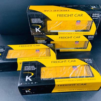 LOT 678: Set of (4) K-Line "Wood-Sided" O/0-27 Scale Union Pacific Freight Cars 200460, 200477, 200430, 200440