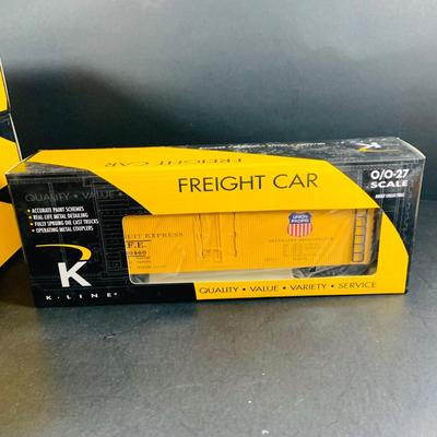 LOT 678: Set of (4) K-Line "Wood-Sided" O/0-27 Scale Union Pacific Freight Cars 200460, 200477, 200430, 200440