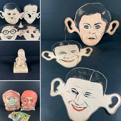LOT 692: Vintage Paper Masks (Emerick's and More), Postcards, Toy Novelty Glasses with Nose and Mustache