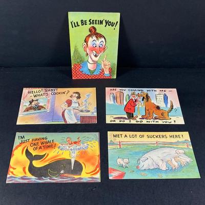 LOT 692: Vintage Paper Masks (Emerick's and More), Postcards, Toy Novelty Glasses with Nose and Mustache