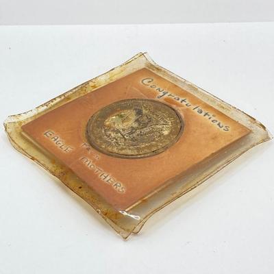 LOT 696: 1921 US Silver Morgan Dollar Coin with Decorative Award Stickers from Eagle Mothers
