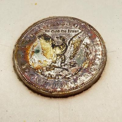 LOT 696: 1921 US Silver Morgan Dollar Coin with Decorative Award Stickers from Eagle Mothers