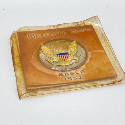 LOT 696: 1921 US Silver Morgan Dollar Coin with Decorative Award Stickers from Eagle Mothers