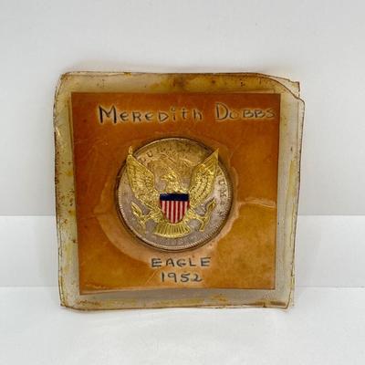 LOT 696: 1921 US Silver Morgan Dollar Coin with Decorative Award Stickers from Eagle Mothers