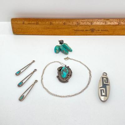 LOT 698: Turquoise and Unmarked Silver Artisan Jewelry