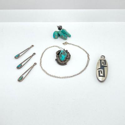 LOT 698: Turquoise and Unmarked Silver Artisan Jewelry