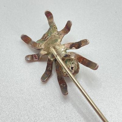 LOT 710: Turquoise and Unmarked Silver Tone Hand Crafted Jewelry - Cross, Marijuana Leaf Pendants and Spider Stick Pin