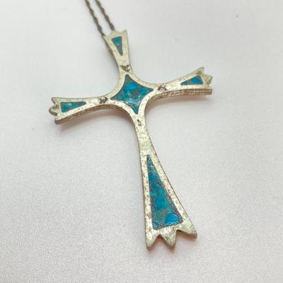 LOT 710: Turquoise and Unmarked Silver Tone Hand Crafted Jewelry - Cross, Marijuana Leaf Pendants and Spider Stick Pin