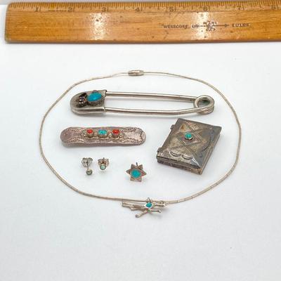 LOT 711: Hand Crafted Artisan Unmarked Turquoise Jewelry