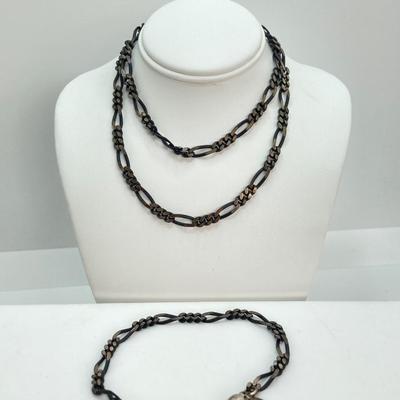 LOT 712: Black Rhodium Plated Sterling Silver Chain and Bracelet Set