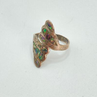 LOT 716: Vintage Abalone Adjustable Ring and Sterling Band