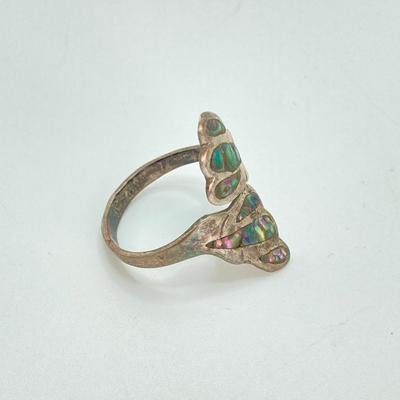 LOT 716: Vintage Abalone Adjustable Ring and Sterling Band