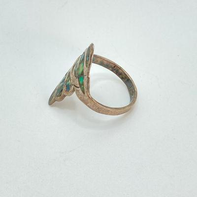 LOT 716: Vintage Abalone Adjustable Ring and Sterling Band