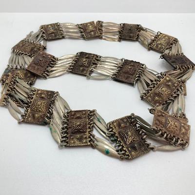 LOT 723: Sterling Silver Mexico Decorative Concho Type Link Belt - 31.5"