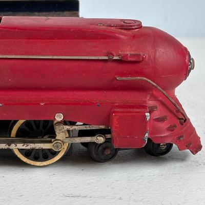 LOT 735: Red Locomotive & Tinder Car, American Flyer Circus Flat Cars with Cages & Truck/Tractors