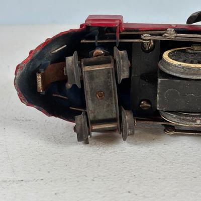LOT 735: Red Locomotive & Tinder Car, American Flyer Circus Flat Cars with Cages & Truck/Tractors