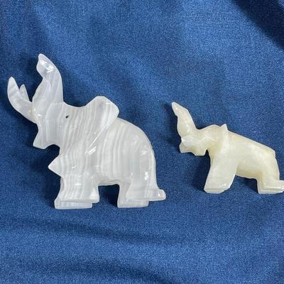 2 Carved Stone Elephants