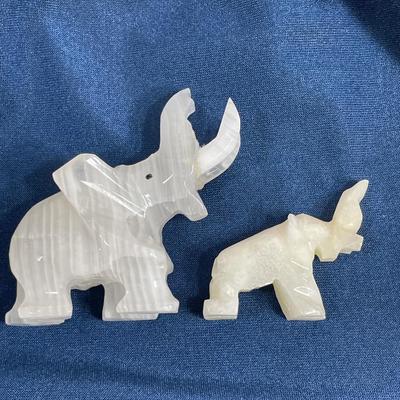 2 Carved Stone Elephants