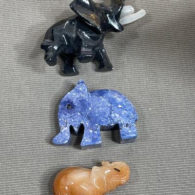 Mini Carved Stone and Glass Elephants