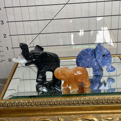 Mini Carved Stone and Glass Elephants
