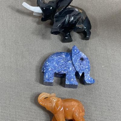 Mini Carved Stone and Glass Elephants
