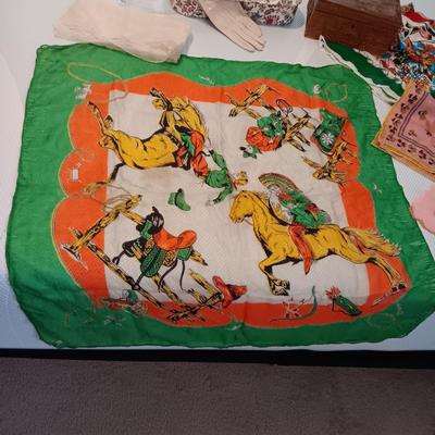 VERY OLD WESTERN THEME SCARF, HANKIES, DRESS GLOVES AND MORE