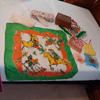 VERY OLD WESTERN THEME SCARF, HANKIES, DRESS GLOVES AND MORE